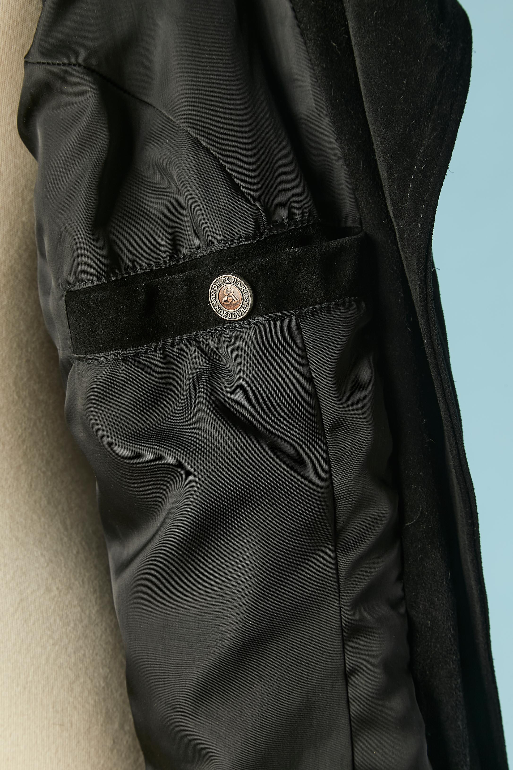 Black suede biker jacket with fringes sleeves and back Harley Davidson For Sale 3