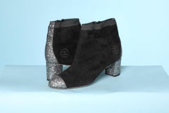 Black suede boots with glitters heels Chanel