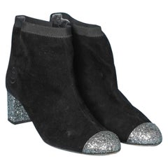 Black suede boots with glitters heels Chanel