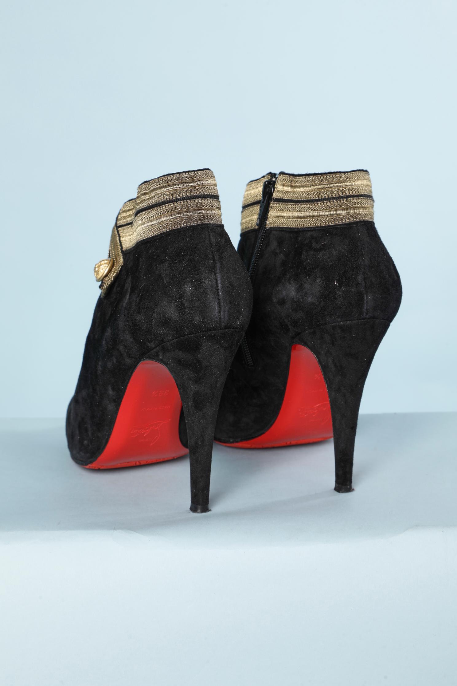 Women's Black suede boots with gold military ribbon  Christian Louboutin