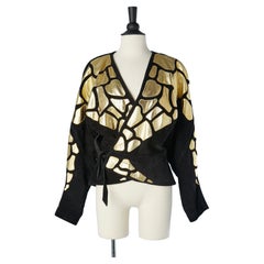 Black suede "cache-coeur" jacket with gold leather appliqué Jean-Claude Jitrois 