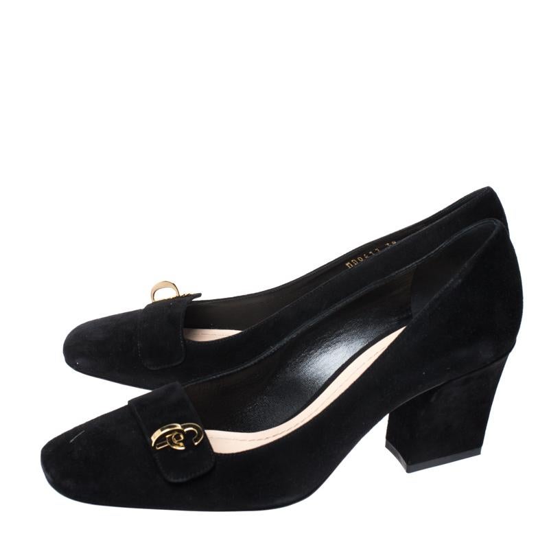Women's Black Suede C'est Dior Block Heel Pumps Size 39