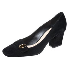 Black Suede C'est Dior Block Heel Pumps Size 39