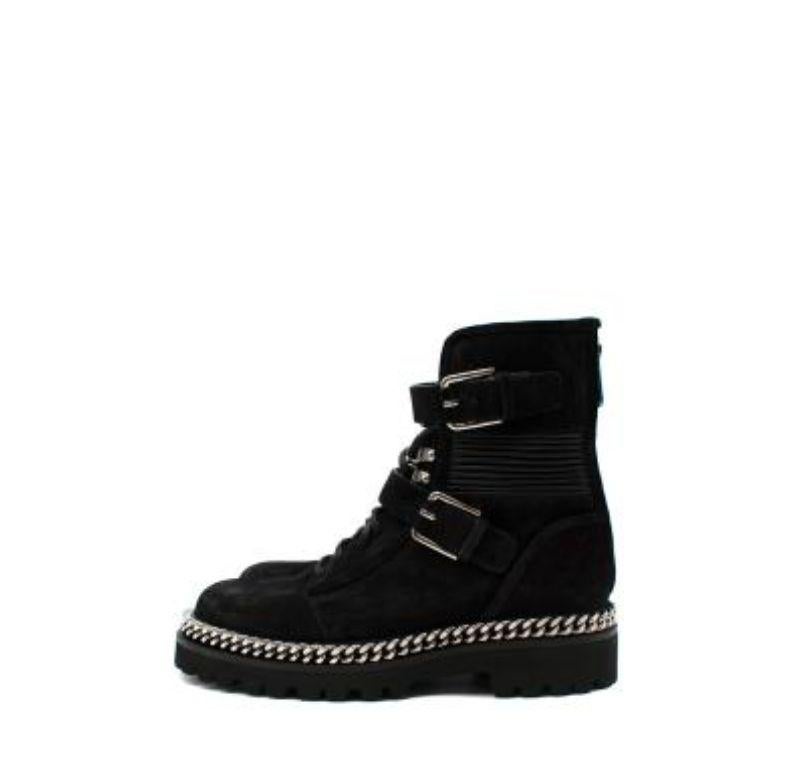 Women's or Men's Black Suede Chain Trim Boots For Sale