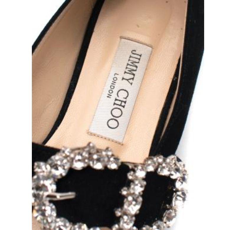 Black Suede Crystal Buckle Mary Jane Flat Pumps In Good Condition For Sale In London, GB