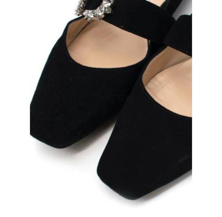 Black Suede Crystal Buckle Mary Jane Flat Pumps For Sale at 1stDibs