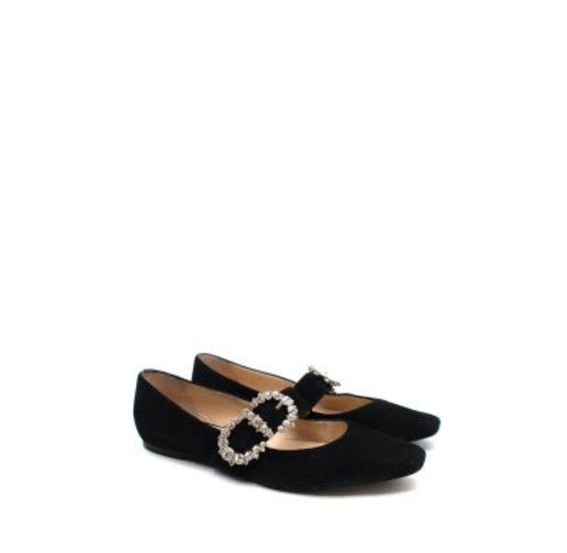 Black Suede Crystal Buckle Mary Jane Flat Pumps For Sale 2