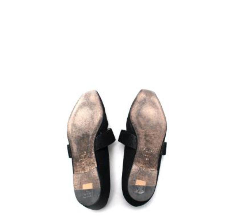 Black Suede Crystal Buckle Mary Jane Flat Pumps For Sale 3