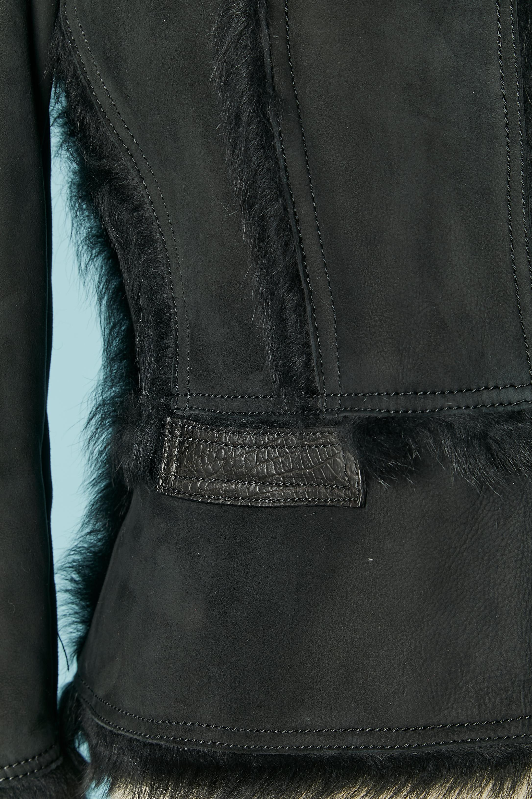 Giacca in pelle scamosciata nera con interno in pelliccia e dettagli in pelle SHIRO In condizioni Nuovo in vendita a Saint-Ouen-Sur-Seine, FR