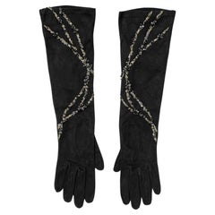Gants de soirée en daim noir avec lurex, paillettes et perles Daniel Swarovski NEW