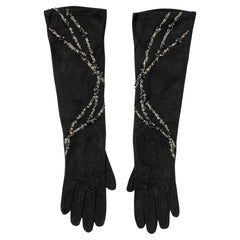 Gants de soirée en daim noir avec lurex, paillettes et perles Daniel Swarovski NEW