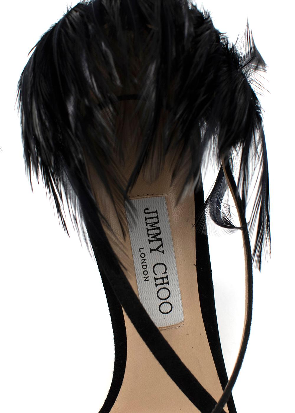 Black suede feather trimmed Belissa 100 heeled sandals- EU 40  For Sale 1