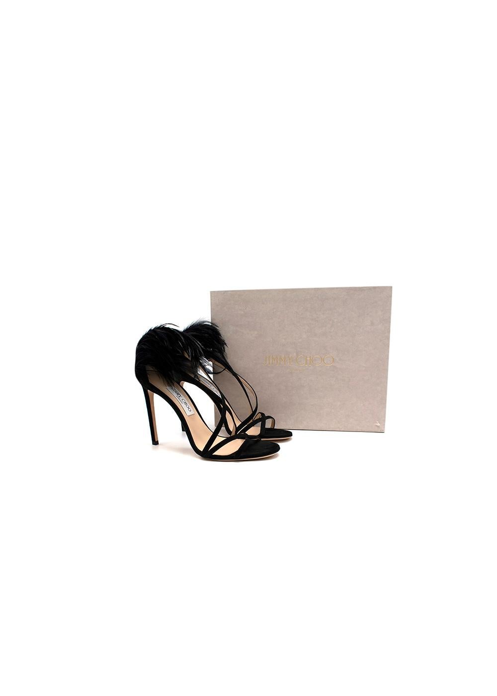 Black suede feather trimmed Belissa 100 heeled sandals- EU 40  For Sale 3