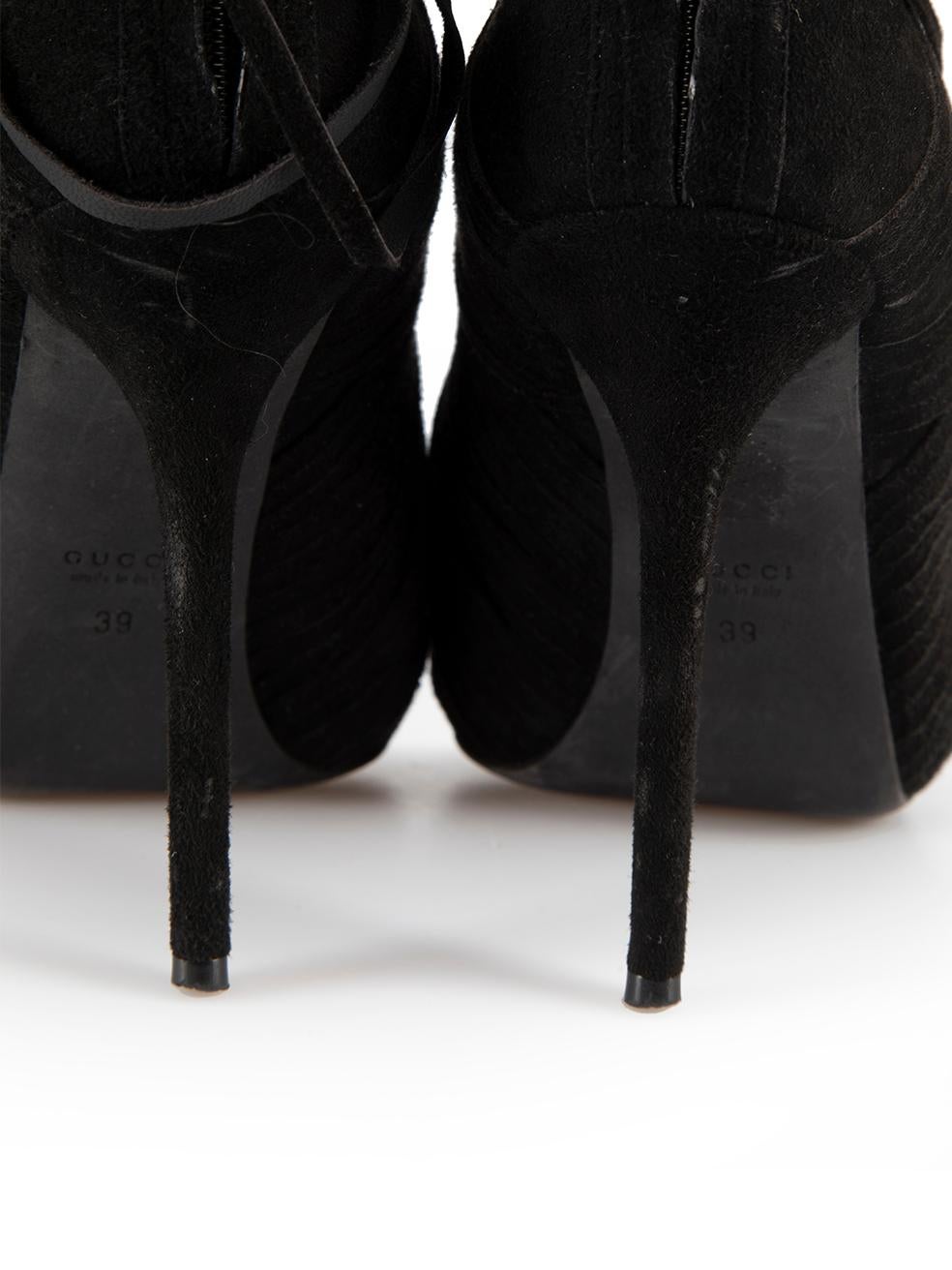 Gucci Black Suede Fringed Peep Toe Boots Size IT 39 For Sale 1