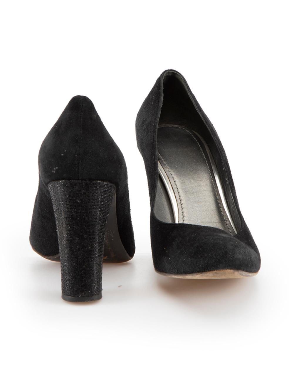 Black Suede Glitter Heel Pumps Size IT 39 In Good Condition For Sale In London, GB