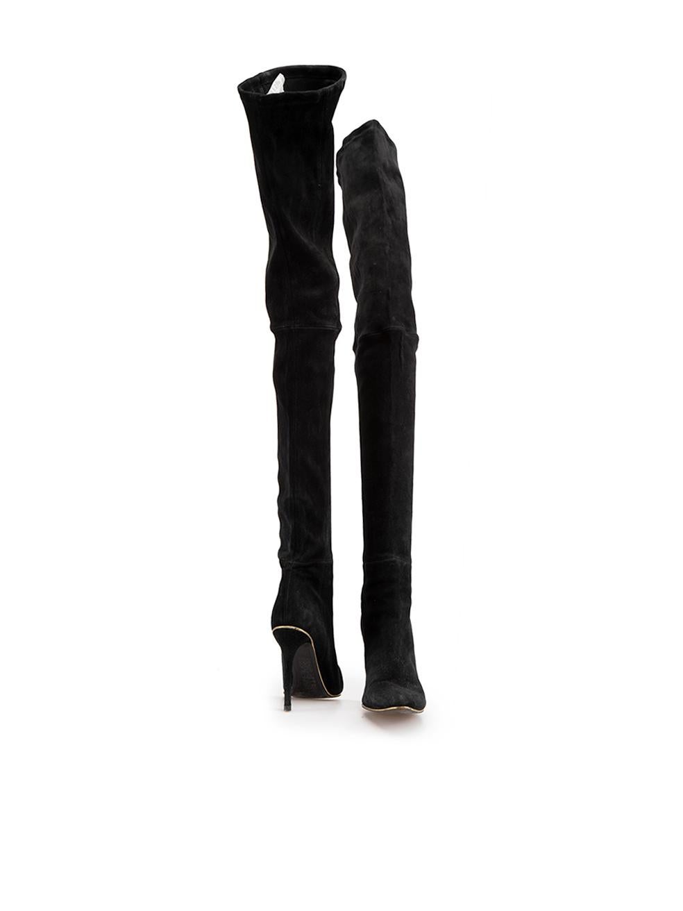 Black Suede Gold Trim Thigh-High Boots Size IT 39 In Good Condition In London, GB