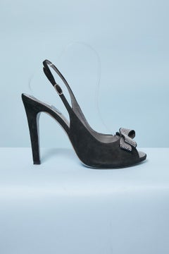 Sandalo con tacco alto in camoscio nero e fiocco di strass RENE CAOVILLA