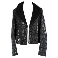 Black suede jacket with black croco applications fur collar Shiro