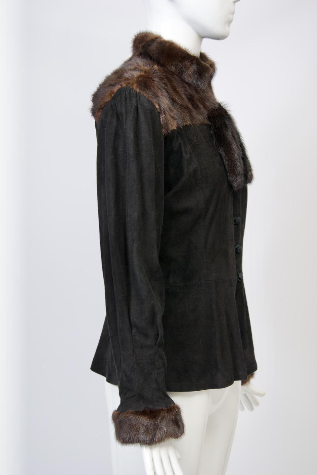 Women's Black Suede Jacket with Mink Trim For Sale