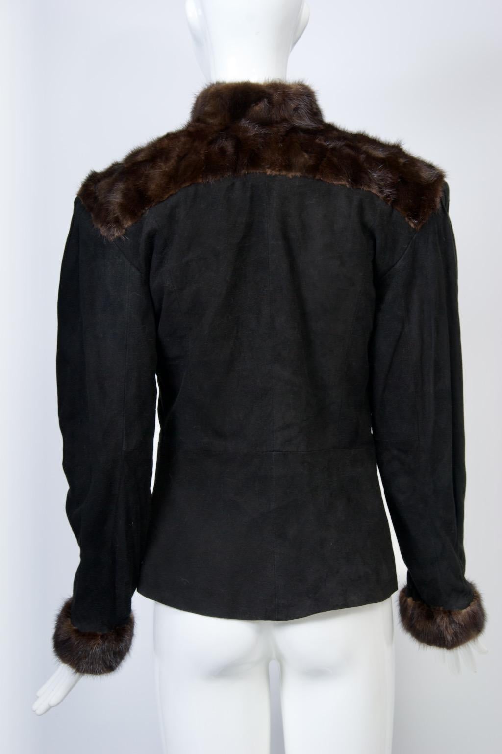 Black Suede Jacket with Mink Trim For Sale 1