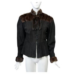Vintage Black Suede Jacket with Mink Trim