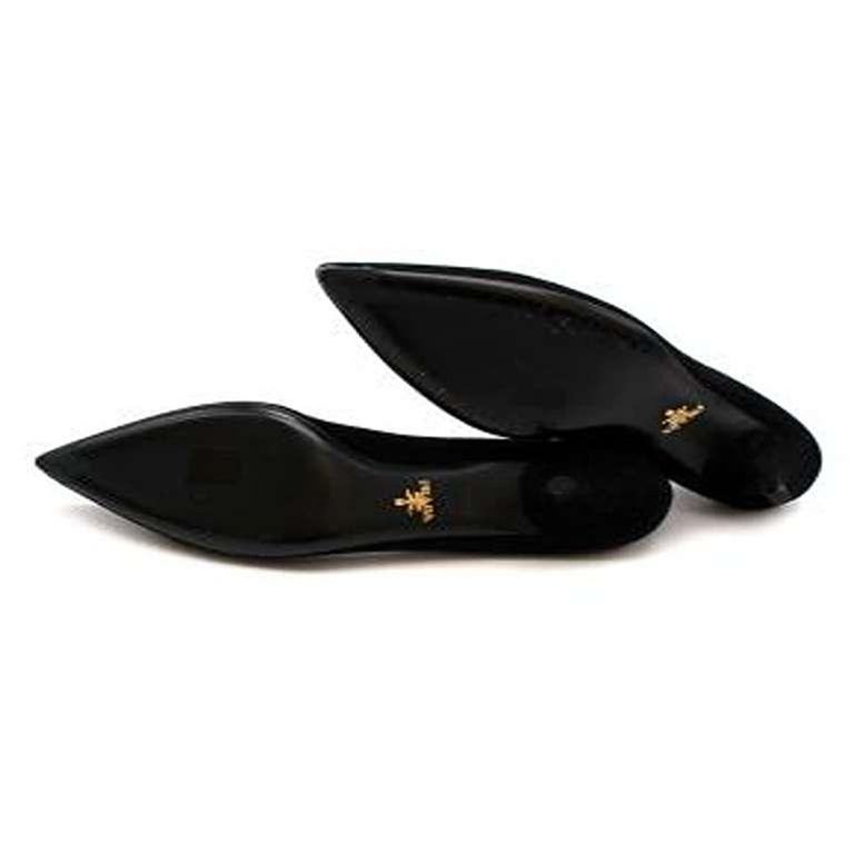 Black Suede Kitten Heels with Metallic Gold Toe Detail at 1stDibs