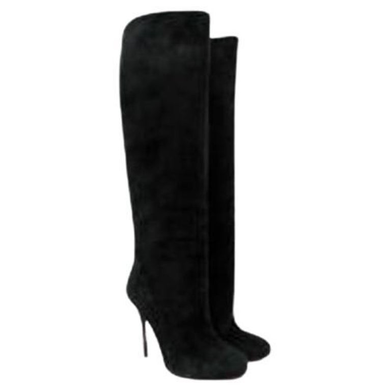 heeled suede knee high boots