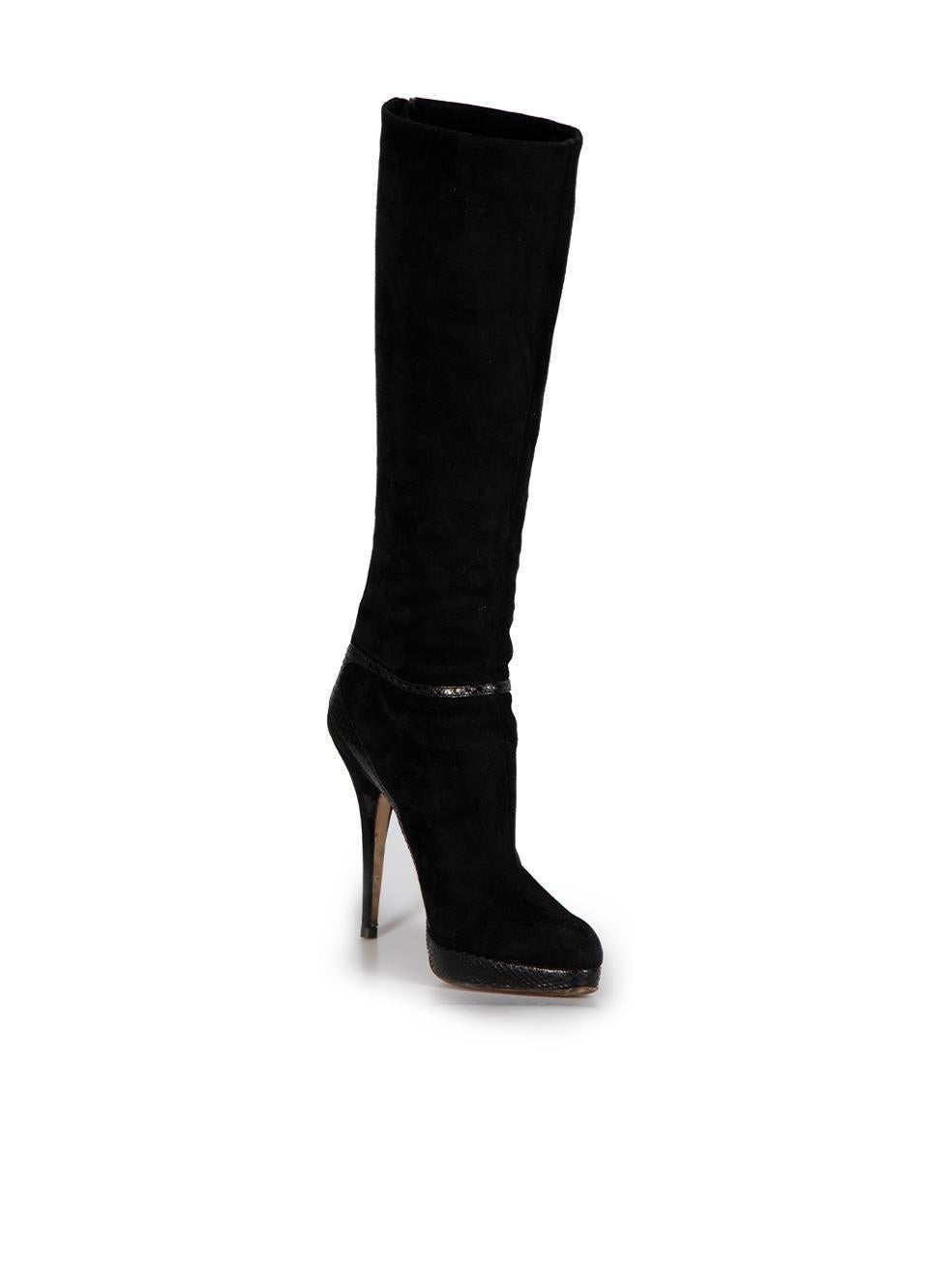 CONDITION is Good. Minor wear to boots is evident. Light wear to overall suede and small indentations to the back of heels on this used Jimmy Choo designer resale item. Original dust bag included.



Details


Black

Suede

Knee high boots

High