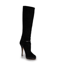 Black Suede Knee High Stiletto Heeled Boots Size IT 41
