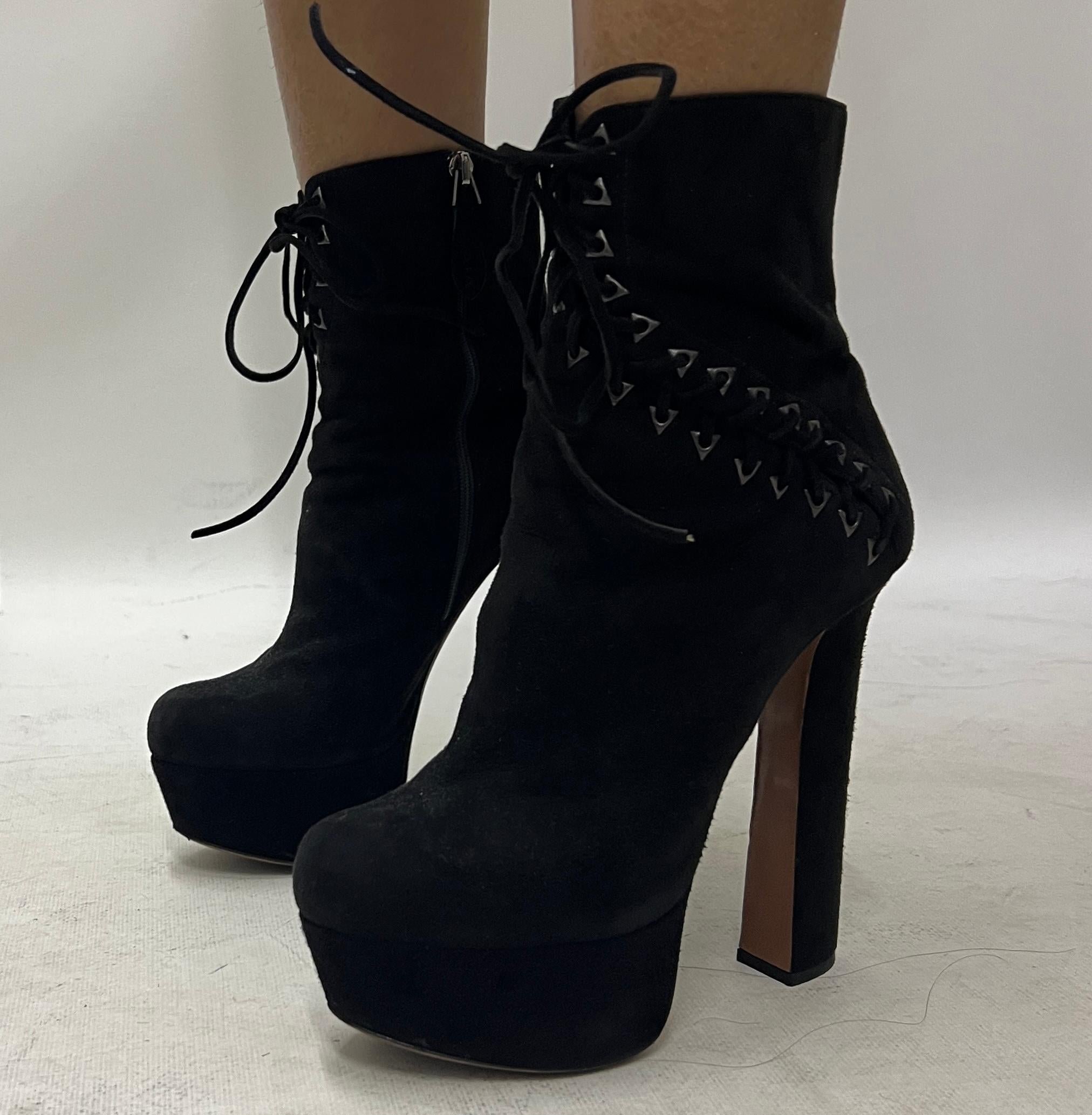 Black Suede Lace-up Corset Booties- For Sale 3