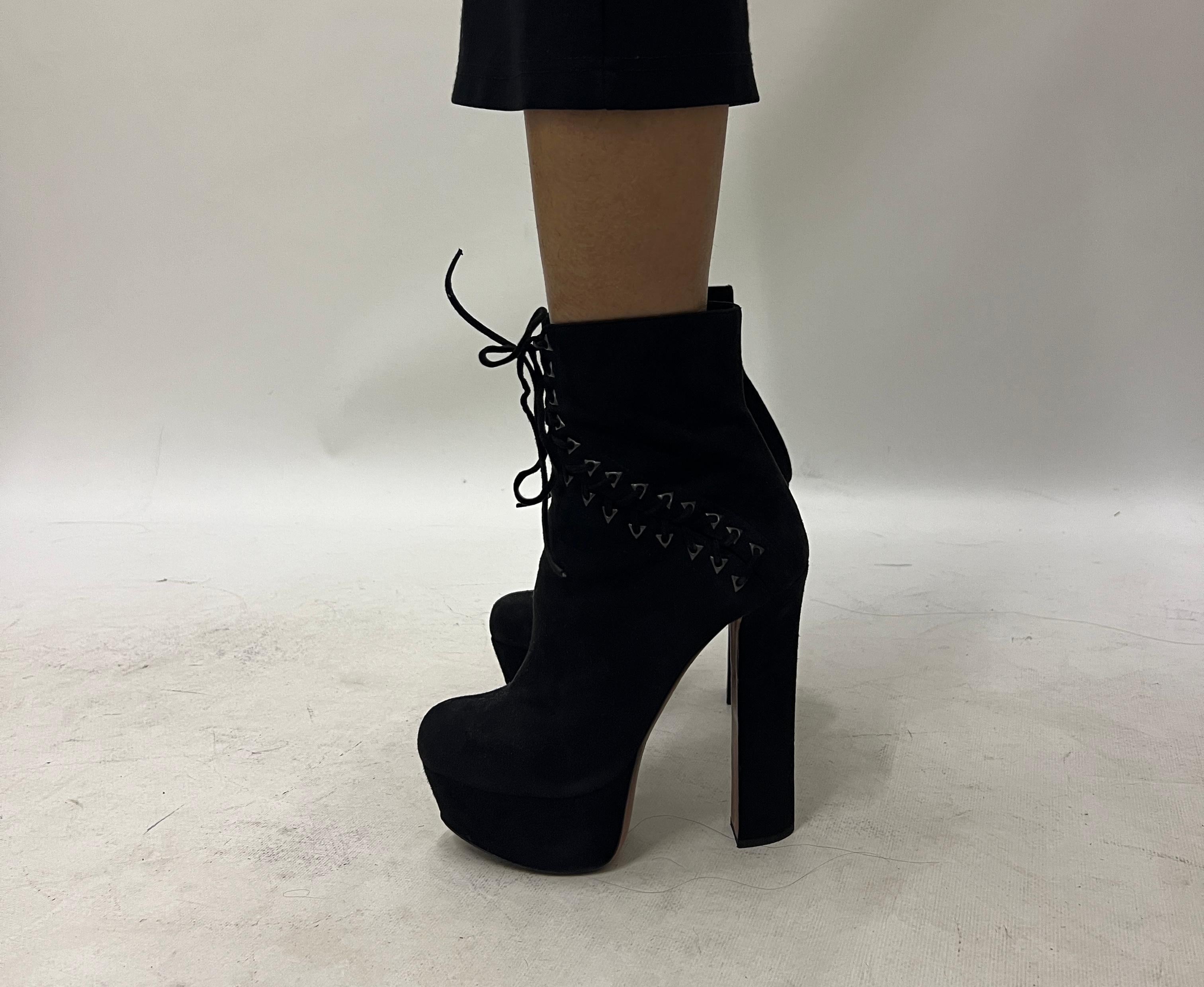 Black Suede Lace-up Corset Booties- For Sale 4