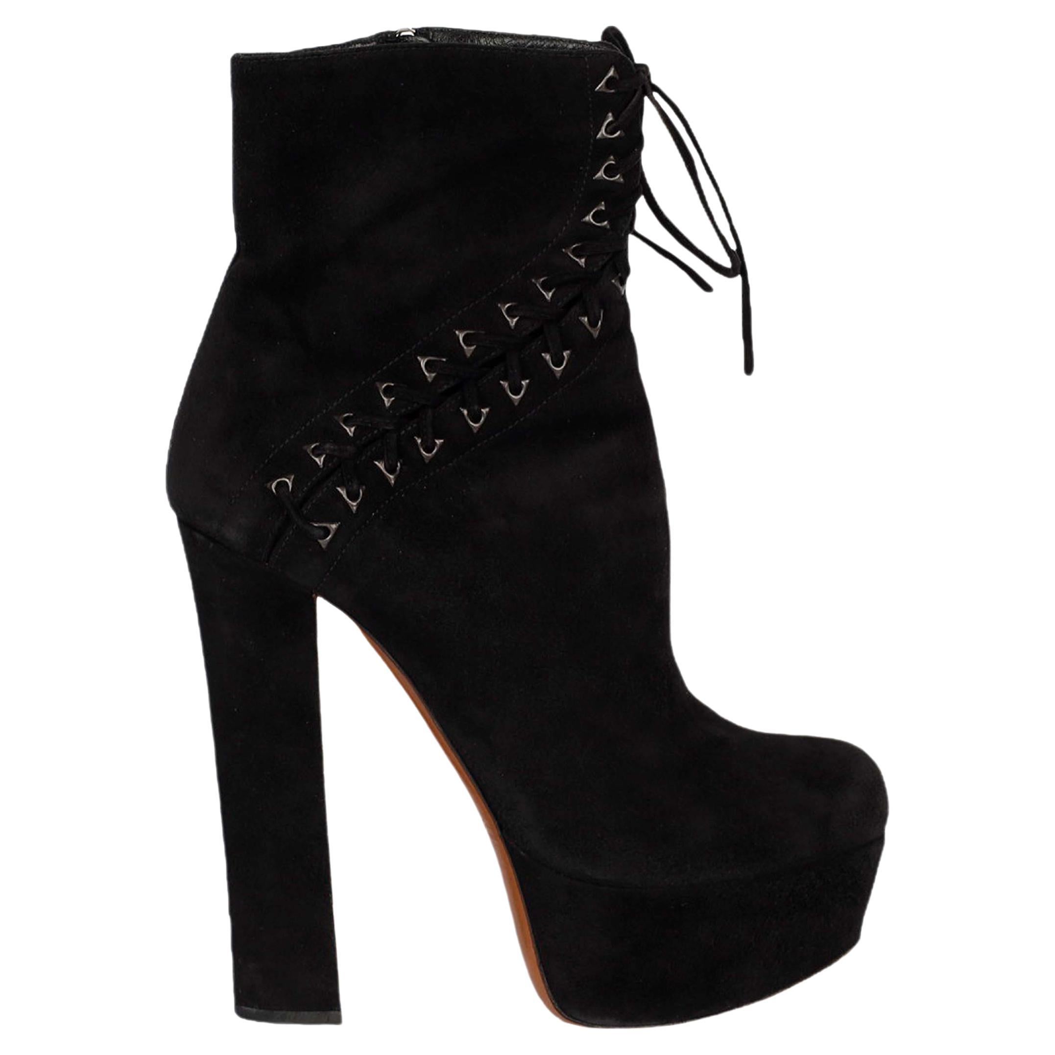 Black Suede Lace-up Corset Booties- For Sale