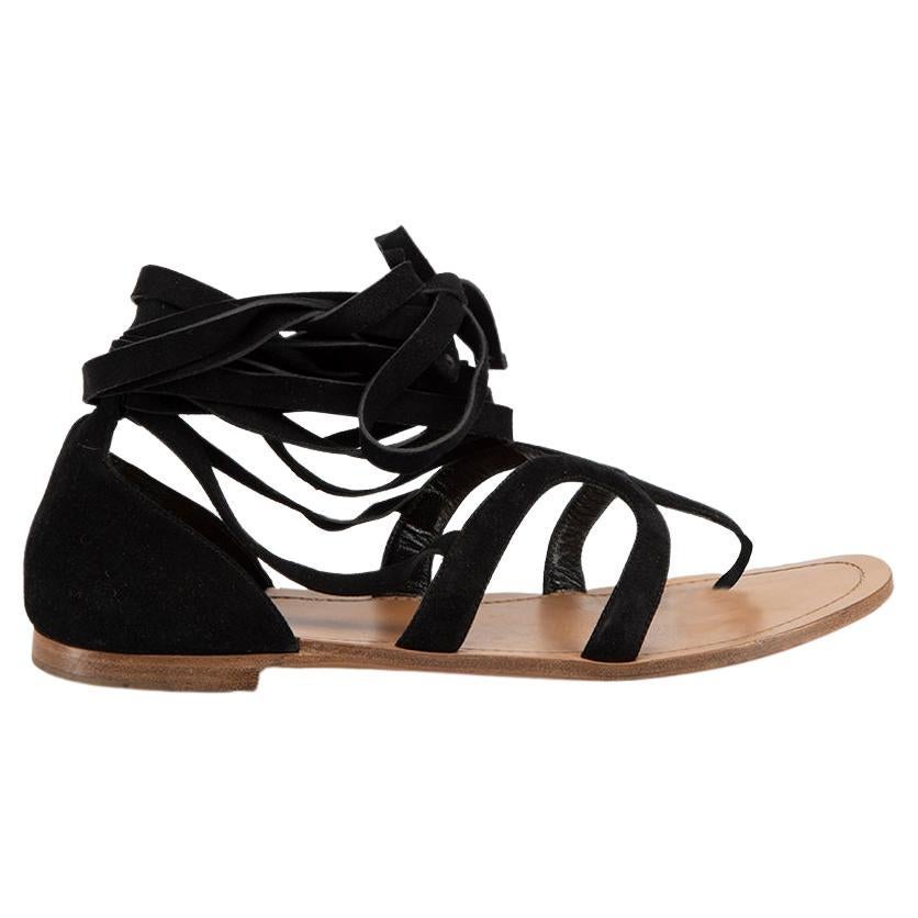 Black Suede Lace-Up Sandals Size IT 40 For Sale