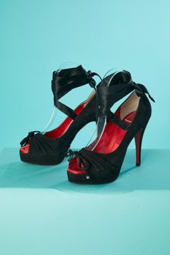 Black suede plateforme sandals with black satin ribbons Dolce &Gabbana