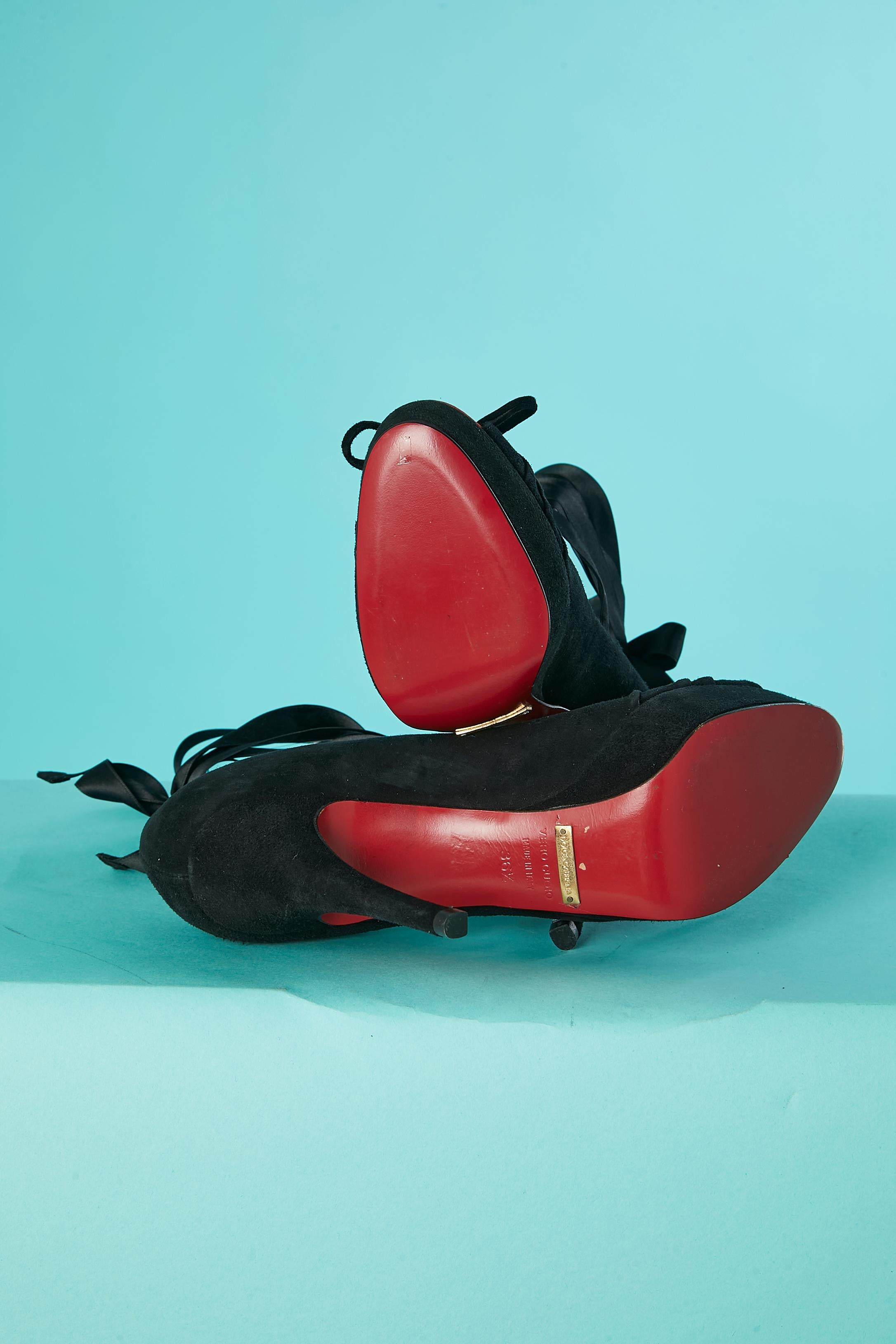 Black suede plateforme sandals with black satin ribbons Dolce &Gabbana  For Sale 1