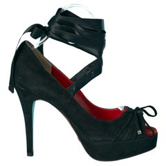 Black suede plateforme sandals with black satin ribbons Dolce &Gabbana 