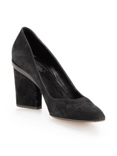 Black Suede Pointed Toe Block Heels Size IT 40
