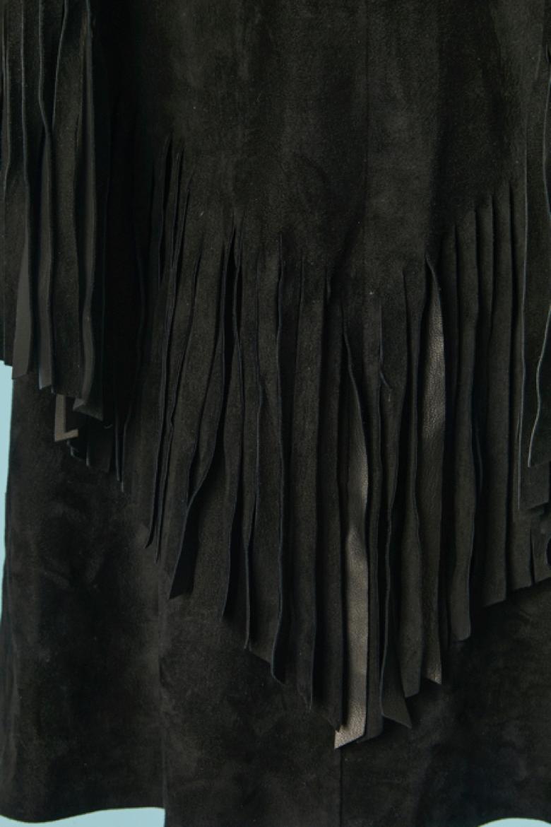 Nero Abito poncho in camoscio nero con frange CHRISTIAN DIOR in vendita