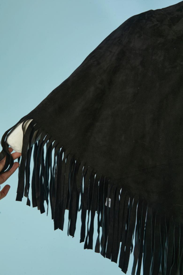 Abito poncho in camoscio nero con frange CHRISTIAN DIOR In condizioni Nuovo in vendita a Saint-Ouen-Sur-Seine, FR