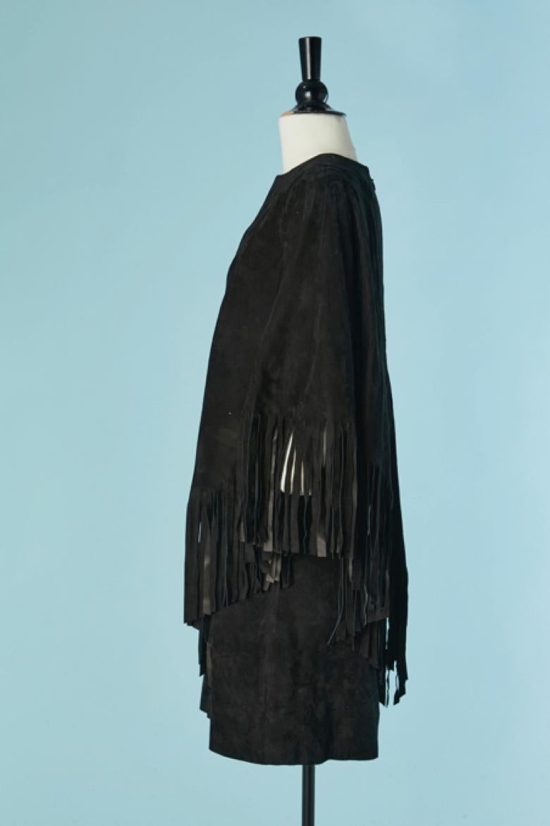 Donna Abito poncho in camoscio nero con frange CHRISTIAN DIOR in vendita