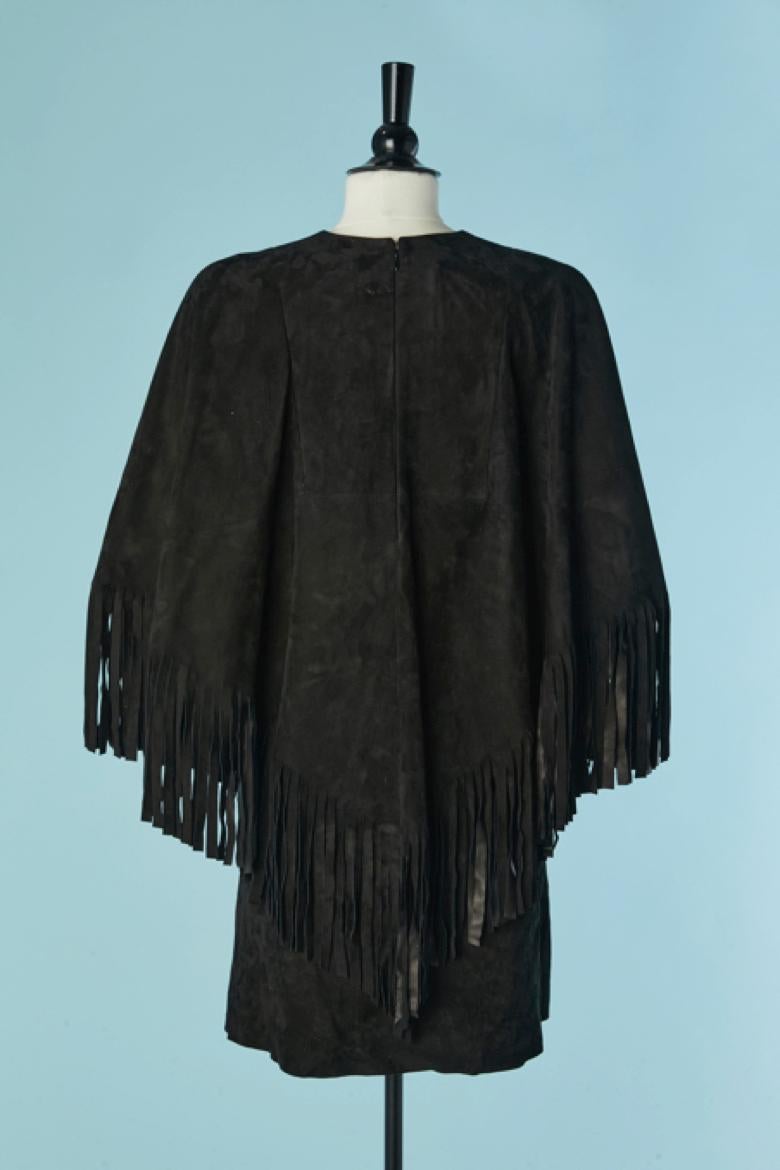 Abito poncho in camoscio nero con frange CHRISTIAN DIOR in vendita 1