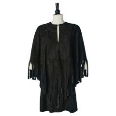 Black suede Poncho dress with fringes CHRISTIAN DIOR