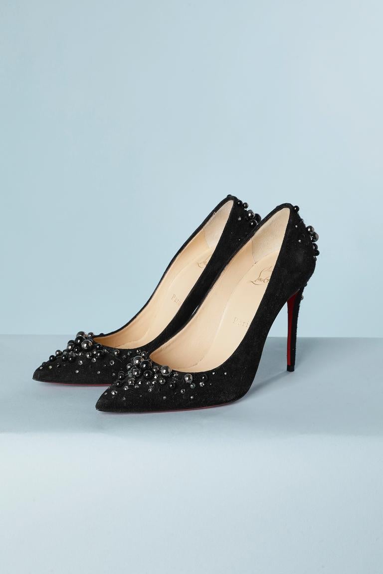 Women's Black suede pump with beads and rhinestone embellishment Christian Louboutin  For Sale