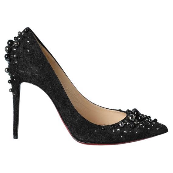Black suede pump with beads and rhinestone embellishment Christian Louboutin  For Sale