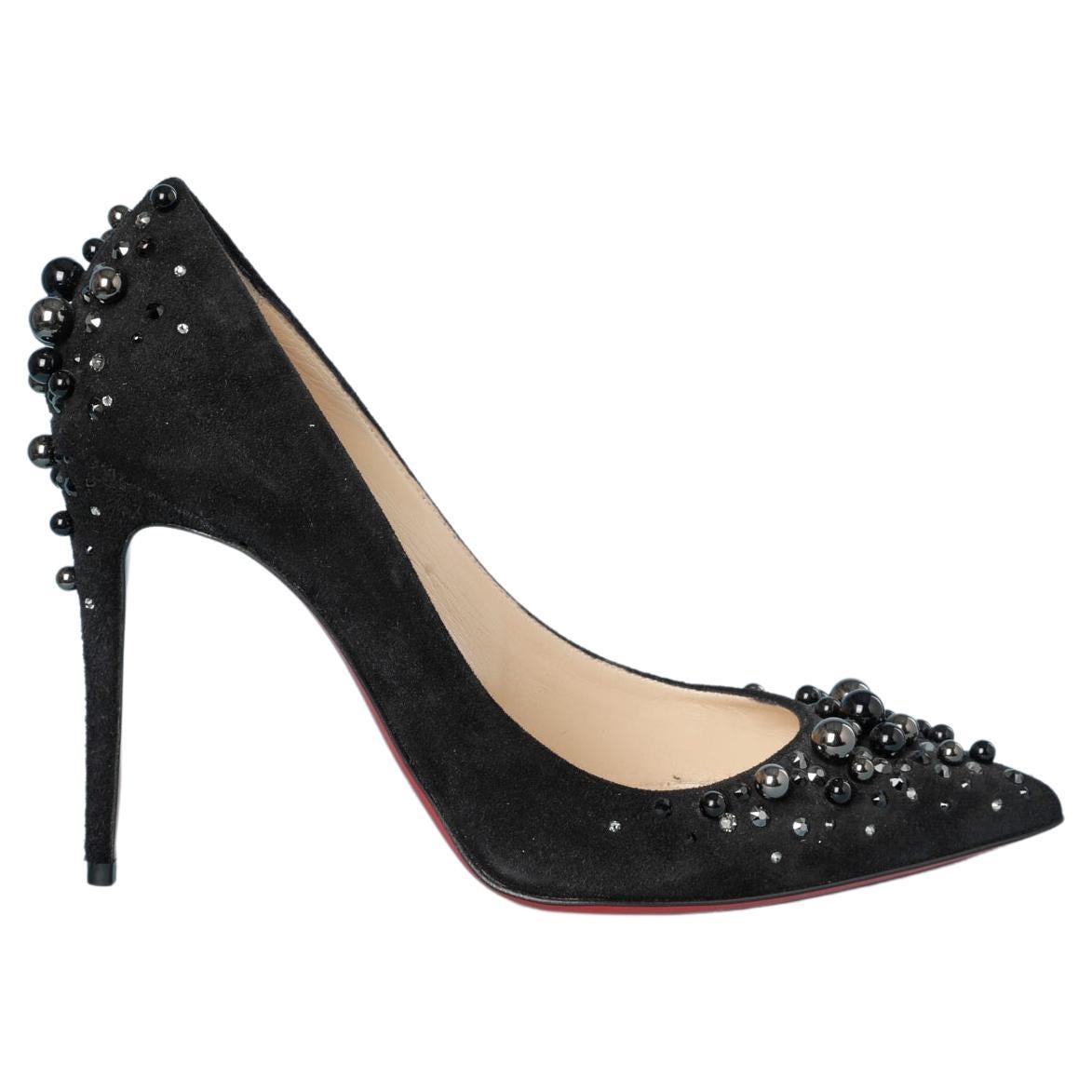 Black suede pump with black beads and rhinestone Christian Louboutin  For Sale