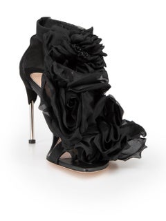 Alexander McQueen Black Suede Rose Accent Sandals Size IT 41