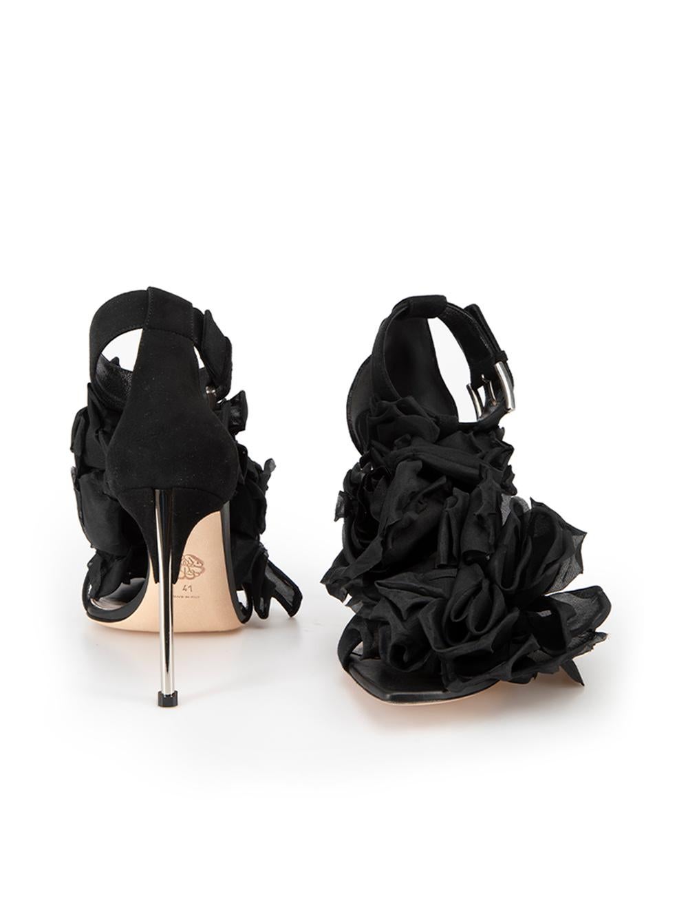 Alexander McQueen Black Suede Rose Accent Sandals Size IT 41 In Good Condition In London, GB