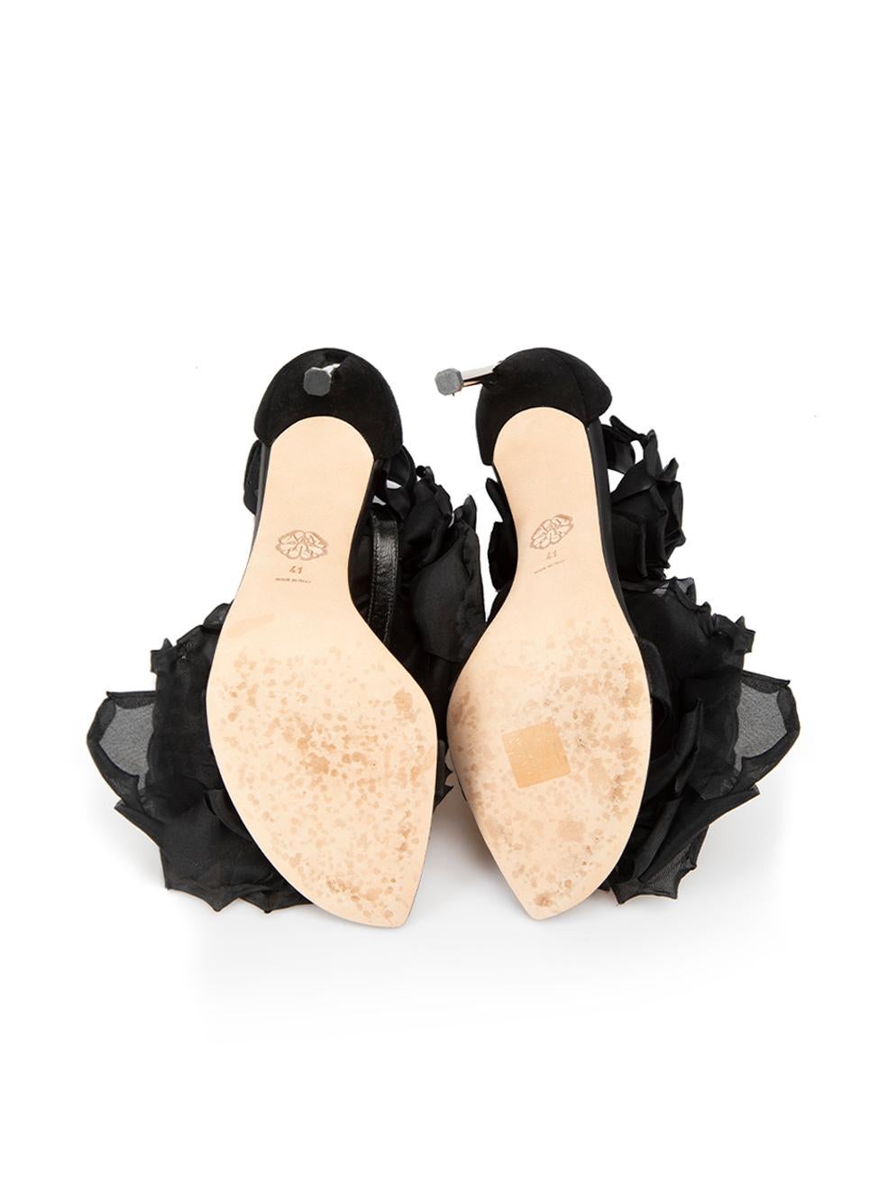 Women's Alexander McQueen Black Suede Rose Accent Sandals Size IT 41