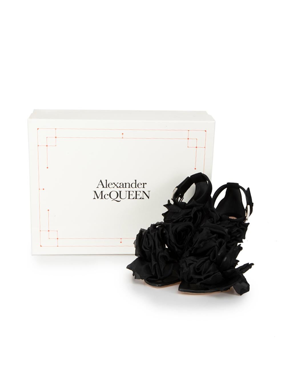 Alexander McQueen Black Suede Rose Accent Sandals Size IT 41 1