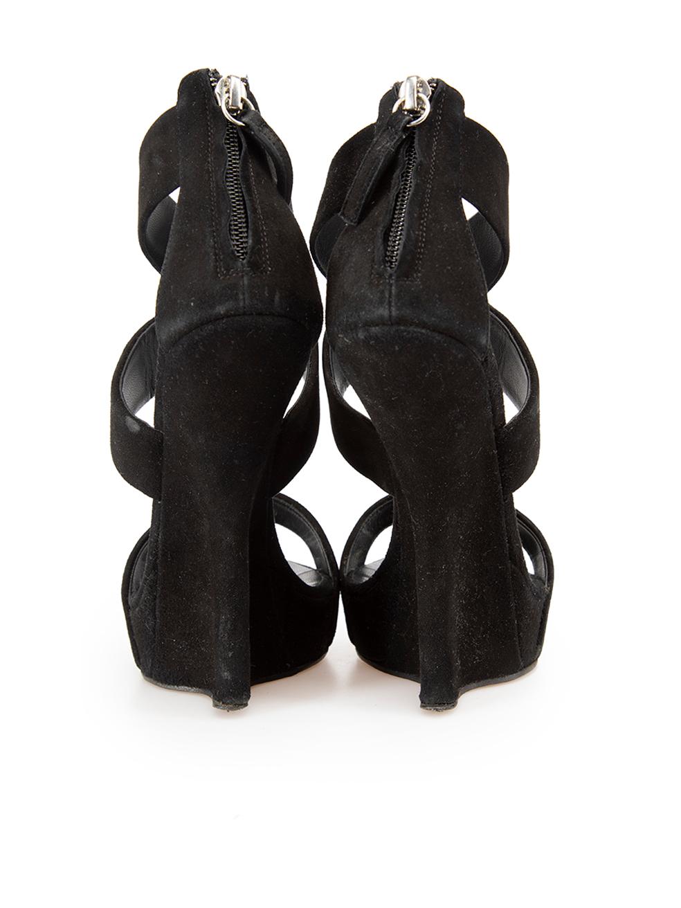 Black Suede Skinny Wedge Heels Size IT 36.5 For Sale 1